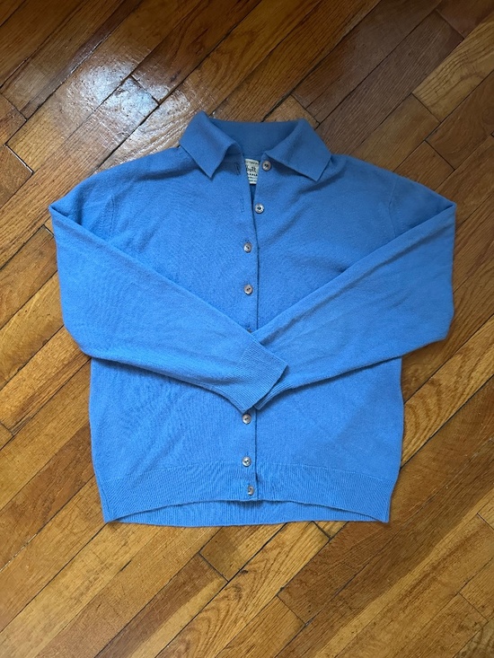 Sweaters - Blue Polo-Collar Cardigan Sweater - Women